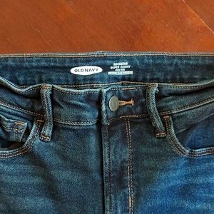 Dark blue skinny jeans, Old Navy, high rise, distressed, size 2